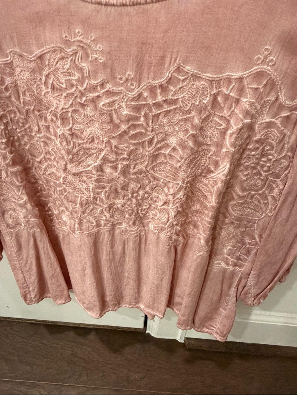 Alya Dusty Rose Floral Embroidered Peasant Blouse - Picture 3 of 4